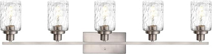MELUCEE 5-Light Bathroom Light Fixtures Brushed Nickel Finish, Modern Vanity Light Industrial Wall Lamp with Clear Hammered Glass Shade for Powder Room Bedroom (Patent No.: US D963914 S)