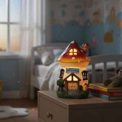 Garden Outdoor Figurines Statue with Solar Lights,Solar Mushroom House Decorations for Yard Outdoor Garden, Patio Yard Lawn, Gifts for Girls Birthday Housewarming Mother's Day (Mushroom House)