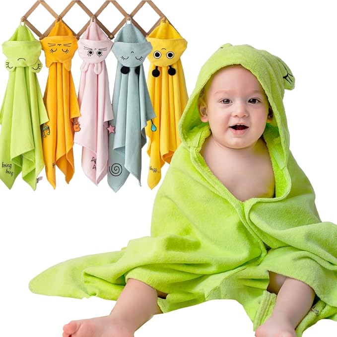 Milk&Moo Baby Hooded Towel, 100% Organic Turkish Cotton, Ultra Absorbent Bath Towel with Hood, 27x47 Inch, for Baby Boys & Girls (0-2 Years, Green)
