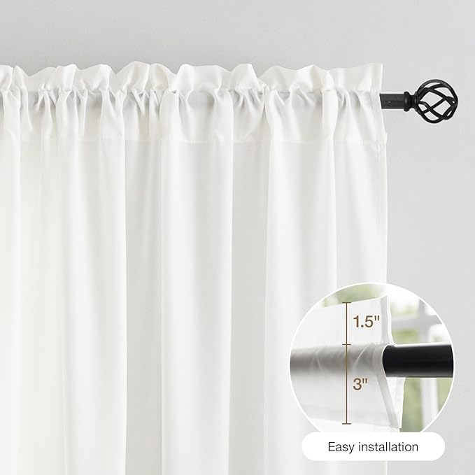 Anmao Non-See-Through Off White Privacy Semi Sheer Curtains for Living Room 92 Inch Length 2 Panels Set, Light Filtering That Let Light in Rod Pocket Window Drapes for Bedroom, 52W x 92L, Ivory White