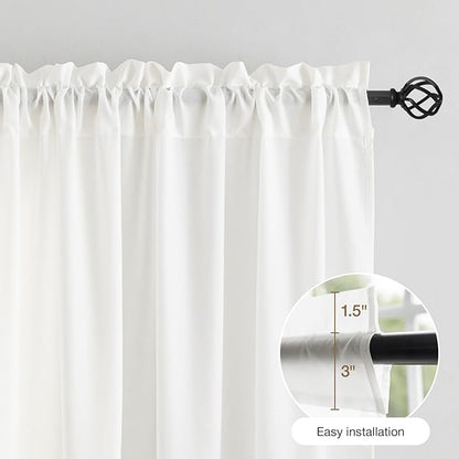 Anmao Non-See-Through Off White Privacy Semi Sheer Curtains for Living Room 92 Inch Length 2 Panels Set, Light Filtering That Let Light in Rod Pocket Window Drapes for Bedroom, 52W x 92L, Ivory White