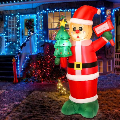 6Ft Christmas Inflatables Santa Gingerbread with LED Lights & Gift Box, Giant Christmas Inflatables Yard Decorations, Xmas Blow Up Santa Claus, Indoor/Outdoor Christmas Decor for Holiday Patio Garden