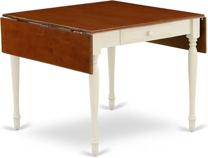East West Furniture MZDO3-WHI-W 3 Piece Dining Set Contains a Rectangle Dining Room Table with Dropleaf and 2 Wood Seat Chairs, 36x54 Inch, Buttermilk & Cherry