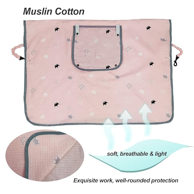 ICOPUCA Car seat Covers for Babies, Muslin carseat Cover Girls, carseat Canopy with Window, Light Weight, fit Summer/Autumn/Spring, Pink Crown, Perfect for gils;
