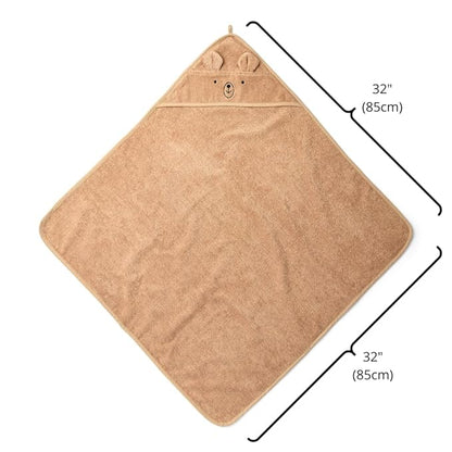 Hooded Baby Towels - 100% Organic Cotton Baby Bath Towels, 32" x 32" Super-Soft and Absorbent Baby Towels for Newborn 2-Pack (Rabbit Grey/Bear Natural)