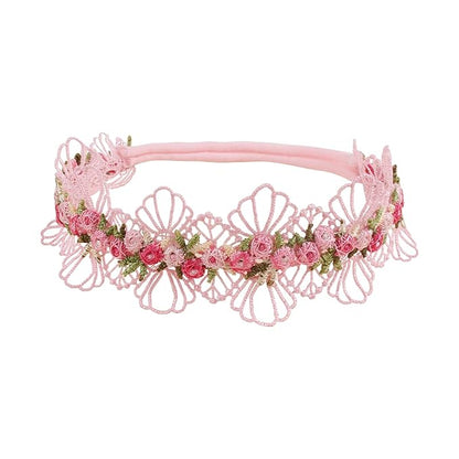 Baby Girl Flower Hair Bows Nylon Headbands, 6PCS Stretchy Soft Floral Hairbands Crown, Handmade Hair Accessories for Newborn Infant Toddler
