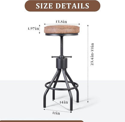Set of 2-Vintage Bar Stool Swivel PU Leather Seat Kitchen Island Workbench Chair Height Adjustable 23-31 inch