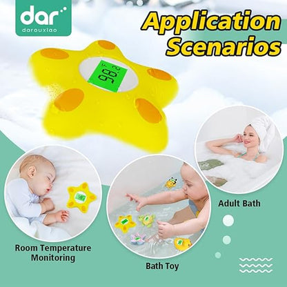 Baby Bath Thermometer, Infant Digital Water Thermometer Safety with 3 Color Backlit and Temperature Warning, Room Thermometers Floating Toy for Infant, Toddler, Bathtub, Swimming Pool (Yellow)