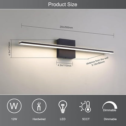 Vanity Light for Bathroom Lighting Fixtures Over Mirror 24 Inch Dimmable 5CCT Modern Vanity Lights Black Bathroom Light Bar Bath Wall Sconce 18W