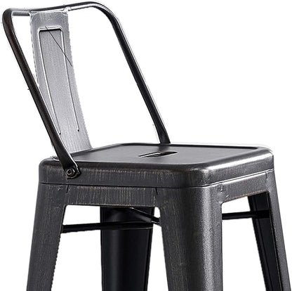 AC Pacific 24” Metal Barstool Set of 4 – Country Rustic Style with Low Back, Lightweight & Sturdy Build, Easy Assembly – Distressed Black