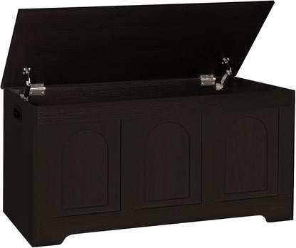 DINZI LVJ Storage Chest, 39.4” Wooden Toy Box with 2 Safety Hinges, Entryway Shoe Bench with Flip-Top, Sturdy Large Storage Trunk for Living Room, Bedroom, Playroom, Easy Assembly, Espresso