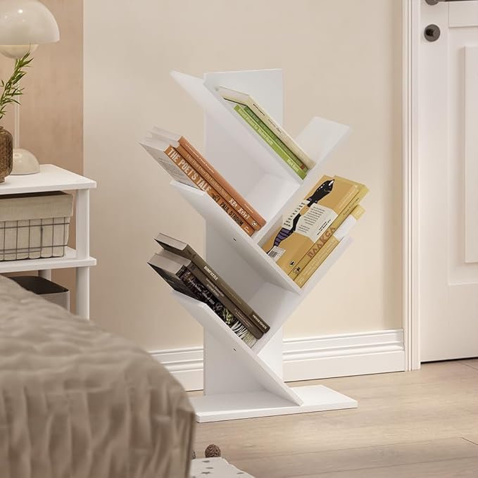 Furinno Tree Bookshelf 5-Tier Floor Standing Tree Bookcase, White