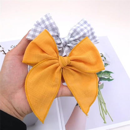Pack of 4 Gorgeous Fable Bow Hair Clips for Girls Women Linen Hair Bow Alligator Clips Toddler Baby Mom Young Girl Hair Accessories (Rust/Beige)