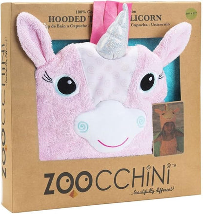 ZOOCCHINI Hooded Bath Towel for Kids 100% Cotton Terry, Plush & Absorbent for Bathtime or Pool, 50" x 22" 2-6 Years, Allie the Alicorn