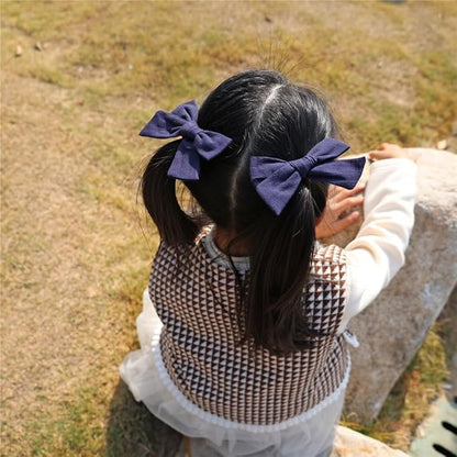 3 Styles Hair Bow Clips for Little Girls Toddler Baby Mom Women Hair Barrettes Accessories 4 Pcs Cotton Linen Bows Navy