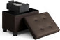 STORAGEBUD Storage Ottoman Cube with Small Bin, 16-in Square Ottoman with Storage for Living Room and Bedroom, Small Ottomans Foot Rest, Faux Leather Foot Stools Ottomans Max 330lbs, Brown