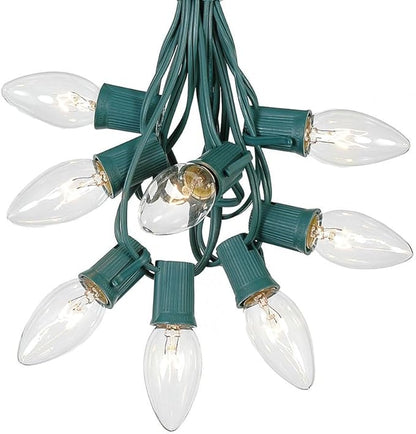 Novelty Lights C9 Clear Christmas String Light Set - 25 Foot, Indoor/Outdoor, Dimmable, Green Wire