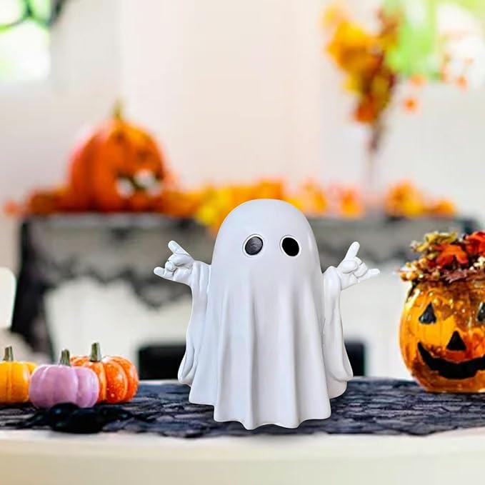 Halloween Ghost Figurine, Resin Cute Finger Ghost Statue, Funny Decor for Halloween Decorations Desk Indoor and Porch Spooky Home Decor