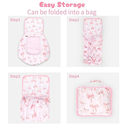 Baby Car Seat Cover, Windproof Carseat Cover for Infant Girls, Infant Warm Carseat Canopy with Double Layer Fabric for Winter, Compatible with Most Baby Car Seat, Bow