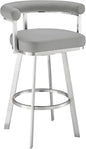 Armen Living Magnolia Swivel Counter Stool in Brushed Stainless Steel with Light Grey Faux Leather