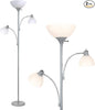 Brightech Sky Dome Double LED Floor lamp, Torchiere Super Bright Floor Lamp with 2 Reading Lamps for Living Rooms & Offices - Dimmable Tall Standing Lamp for Bedroom Reading - Tall Silver Pole
