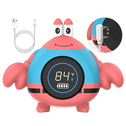 BabyElf Rechargeable Baby Bath Thermometer – Floating Crab Water Temperature Thermometer for Baby Bath, Automatic Sensing, Hot & Cold Alert, Waterproof Bathtub Thermometer for Newborns