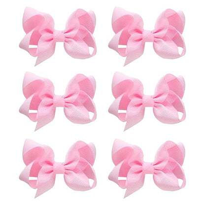 6 PCS Hair Accessories: 3" Grosgrain Ribbon Alligator Clips for Toddler Girls & Kids (Pink)