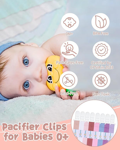 babygoal Baby Girl Pacifier Clips 8 Pack, Pacifier Holder Clip Fits Most Pacifier and Binkies-Neutral Color