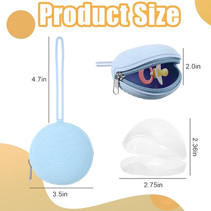 2 Pack Pacifier Holder Case, BPA-Free Silicone Portable Pacifier Case Holder Pouch for Baby Boys & Girls, Travel Storage Container for Newborn, Diaper & Strollers(Light Grey/Blue)