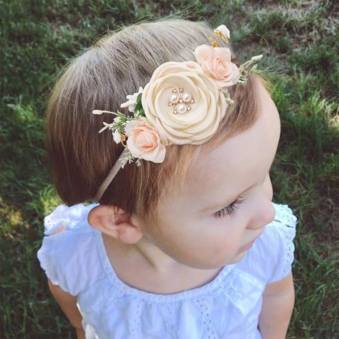 cherrboll 3pcs Baby Girl Flower Headbands, Super Soft & Stretchy Nylon Floral Hairbands for Newborn Toddler