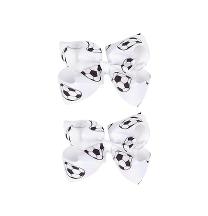 Soccer Hair Accessories, Soccer Hair Bows, Soccer Ball Bow，Soccer Ribbon Bow Hair Clips ，bows Hair Accessories for girls.A (white)