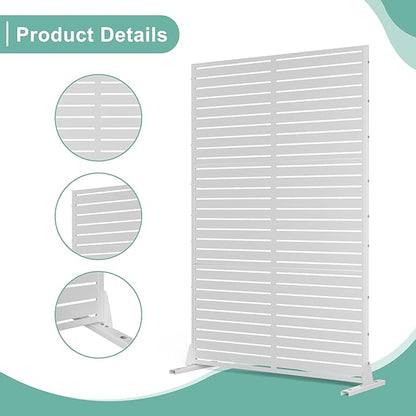 Metal Privacy Screen for Outdoor & Indoor Use, Free Standing Privacy Screen for Patio Garden Pool, 72" H x 47" W Decoative Privacy Panels, Weather Resistant, Easy Assembly (White Louvered)