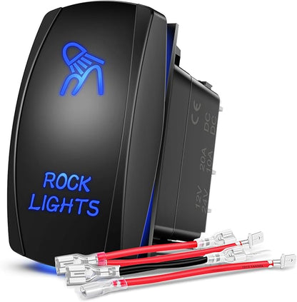 Nilight - 90008B Rock Lights Rocker Switch LED Light Bar 5Pin Laser On/Off LED Light 20A/12V 10A/24V Switch jumper wires set for Jeep Boat Trucks,2 years Warranty Blue