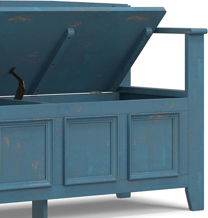 SIMPLIHOME Amherst Entryway Storage Bench - 48 inch Wide Solid Wood Hallway Seat in Distressed Coastal Blue, Transitional Bench for Entryway or Living Room with Lift-Up Lid and Spacious Storage