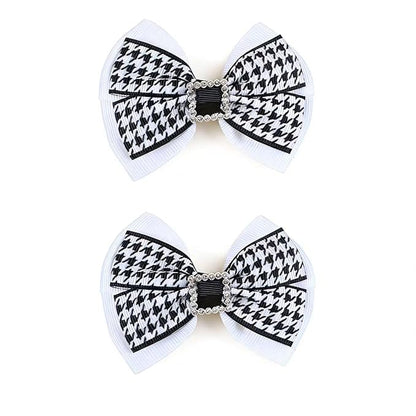 2PCS Baby Girl Dog Gift Wrap Hair Bow Clips Barrettes Houndstooth Hair Bow Clips with Rhinestone Buckle Black and White Fabric Bow Hair Accessories for Little Girls Toddler Kids Teens