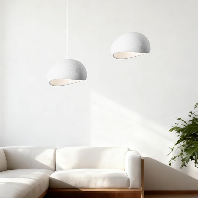 50CM White Modern Pendant Lights,Adjustable Hanging Light Fixtures,Japanese Hanging Lamp,Japandi Chandelier Light,Island Lights for Kitchen (White, 50cm/19.7in)