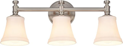 Bathroom Vanity Light Fixtures, Traditional Aged Brass 3 Lights Wall Sconce Lighting with Opal Glass Shade, Porch Wall Mount Light Fixture for Bathroom, Mirror Cabinets Hallway Stairs