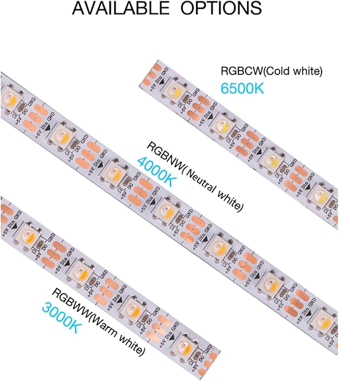DC5V SK6812 (Similar WS2812B) RGBW RGB+Neutral White LED Strip Light 60leds/Pixels/m Individually Addressable 4 Color in 1 LED Dream Color (16.4ft(5m) 300leds, IP30) (No Adapter or Controller)