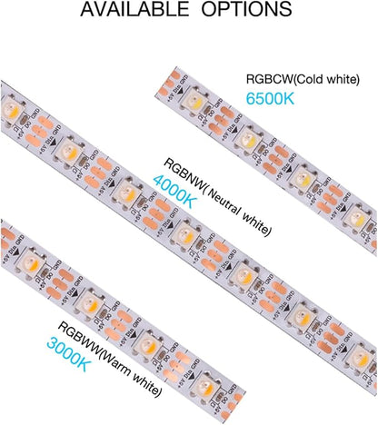 DC5V SK6812 (Similar WS2812B) RGBW RGB+Neutral White LED Strip Light 60leds/Pixels/m Individually Addressable 4 Color in 1 LED Dream Color (16.4ft(5m) 300leds, IP30) (No Adapter or Controller)