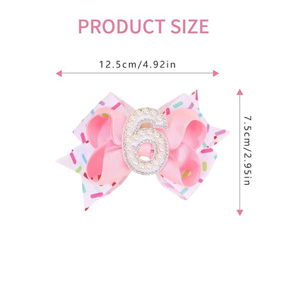 Birthday Pearl Hair Bow Clips for Baby Girls - 2Pcs Sweet Pink Hair Clips Number 6 Made of Many Small pearls for 6th Birthday Bow Party Decorations for Girls Toddlers Hair Accessories