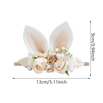 KIDOCHEESE Baby Girl Floral Easter Bunny Ears Headband Rabbit Ears Nylon Hairband for Newborn Infant Toddler Easter Hair Accessories Gift