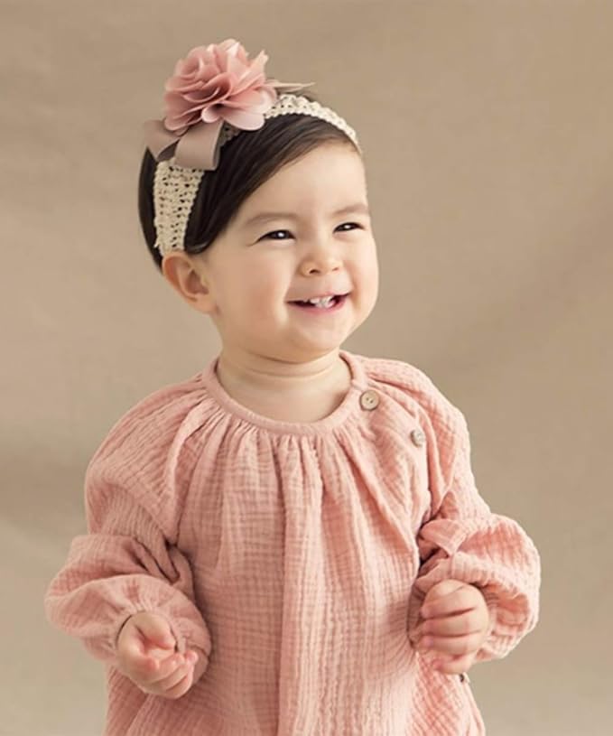 Denifery Baby Girls Cute Headband Elastic Lace Hair Band Pink Flower Headband Hair Accessories