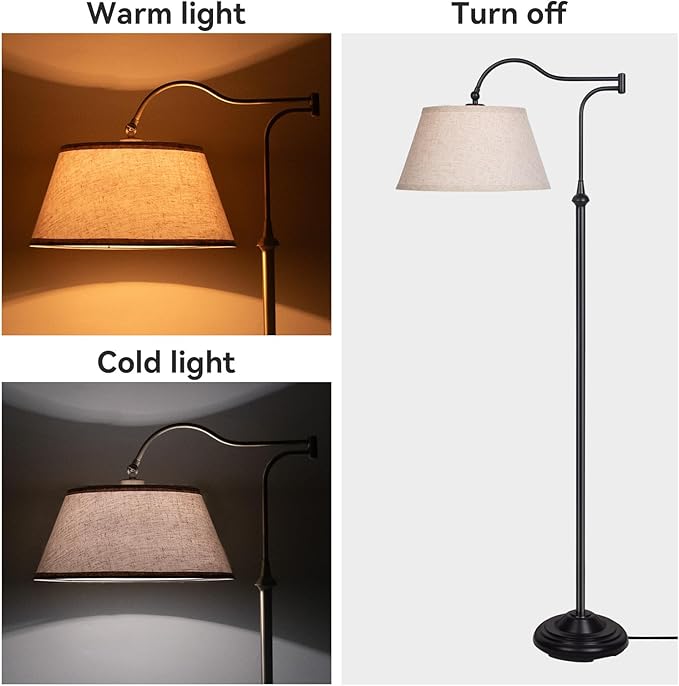 Cantilever Floor Lamp, Standing Chandelier Floor Lamp with 180° Adjustable Swing Arm, Modern Floor Lamps with Linen Shade,Classic Lamp for Living Room Office Bedroom Reading(Black)