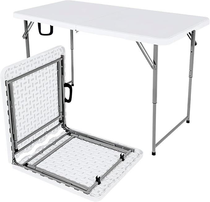 2-PCS 48" W x 24" D x 29.5" H - 4FT White Folding Table Heavy Duty Portable, Plastic Folding Utility Folding Table for Camping, Picnics & Parties