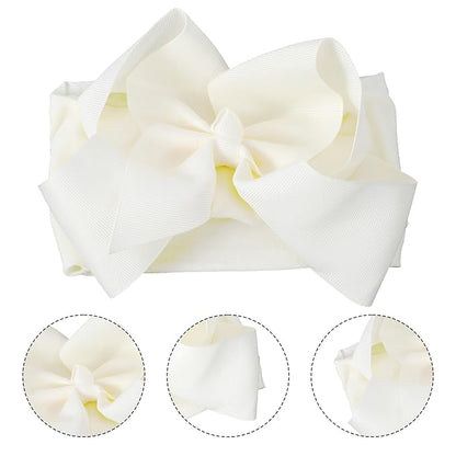 Tucnoeu 3pcs Baby Girl Headbands with Bows - Soft Stretchy Newborn Bows for Girls, Infant Toddler Hair Accessories (White, Ivory, Pink)