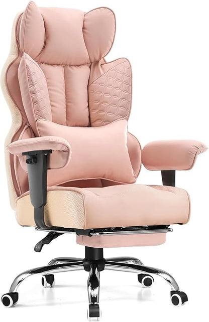 GTRACING Big and Tall Gaming Chair 400lbs Heavy Duty Office Chair with Foot Rest & Ergonomic Pocket Spring Lumbar Support, High Back 3D Saddle Shaped Cushion for Back Pain Relief, Pink