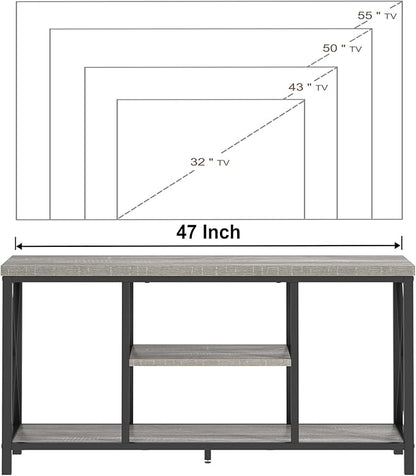FOLUBAN Modern TV Stand for TVs up to 55 Inch, Rustic Wood Entertainment Center with Storage Shelves, Industrial Media TV Console and TV Table for Living Room Bedroom, 47 Inch Light Grey
