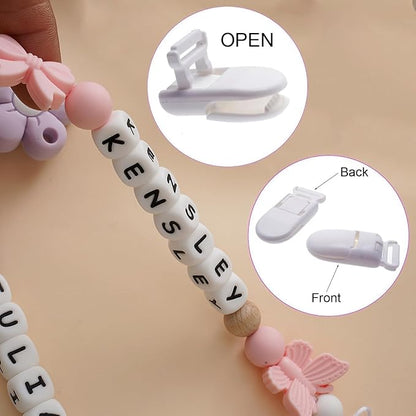 Personalized Pacifier Clip with Name Custom Pacifier Holder with Name Newborn Baby Gift Sets (Butterfly)