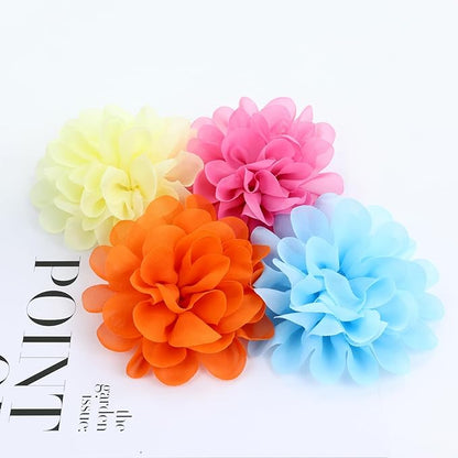 Cinaci 25 Pack Solid Big 4" Chiffon Flower Alligator Hair Clips Barrettes Hairpins Accessories for Baby Girls Infants Toddlers Kids Teens Women
