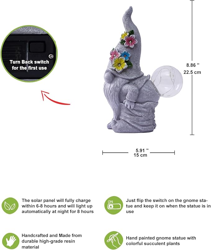 Nacome Solar Funny Gnome Statue for Garden: Outside Decor with Blow Bubbles Ball Lights Clearance for Yard Art Lawn Ornaments Porch Patio Balcony - Birthday Gifts for Grandma Mom Women